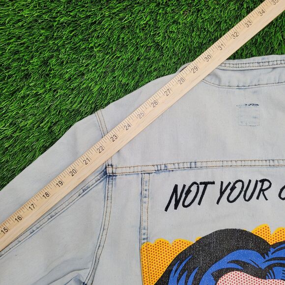 Pop-Art Denim Jacket Womens Medium 19x23 Faded Light-Wash - Picture 3 of 14